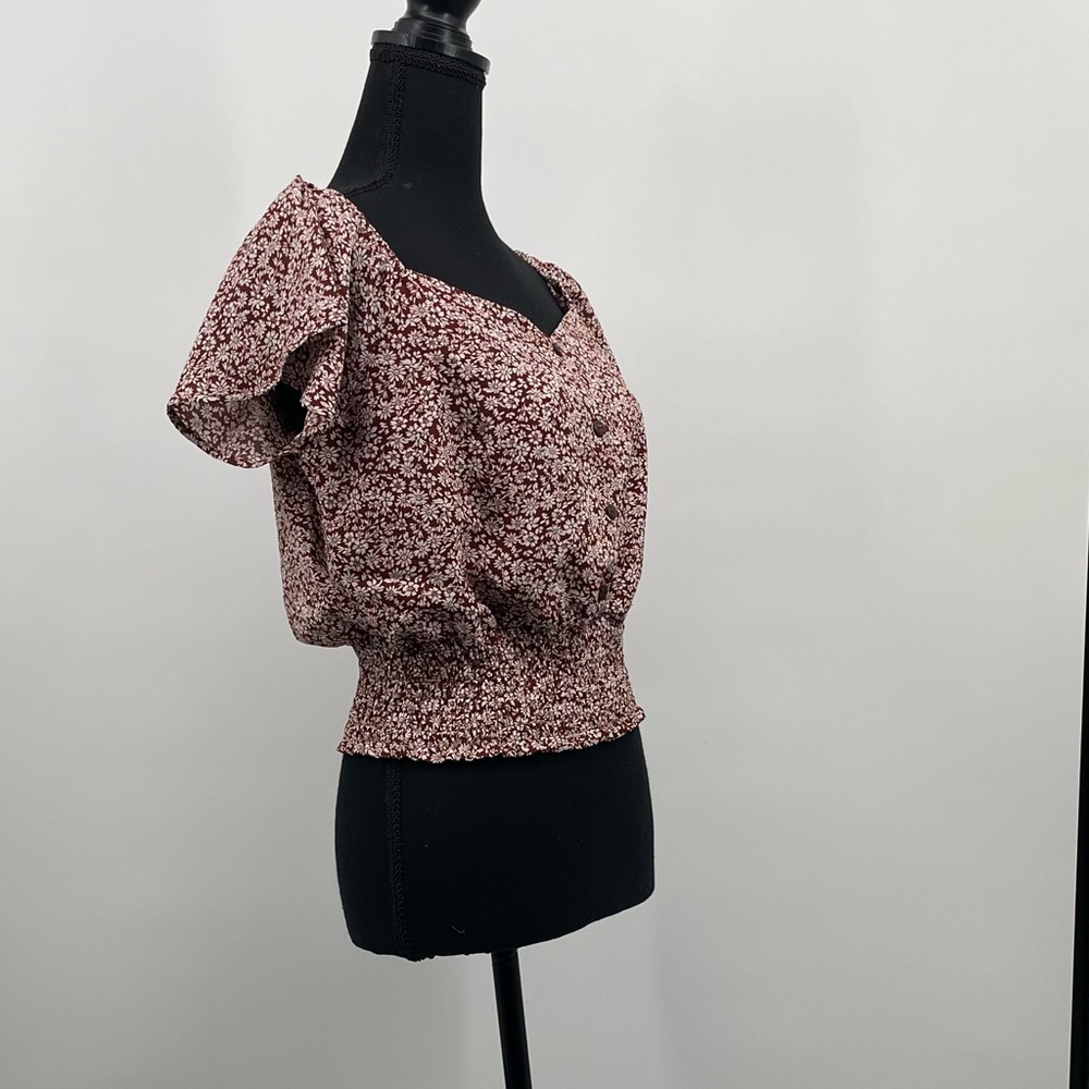 Floral Off Shoulder Top | Feminine Date Night Blouse | Smocked Waist Size L